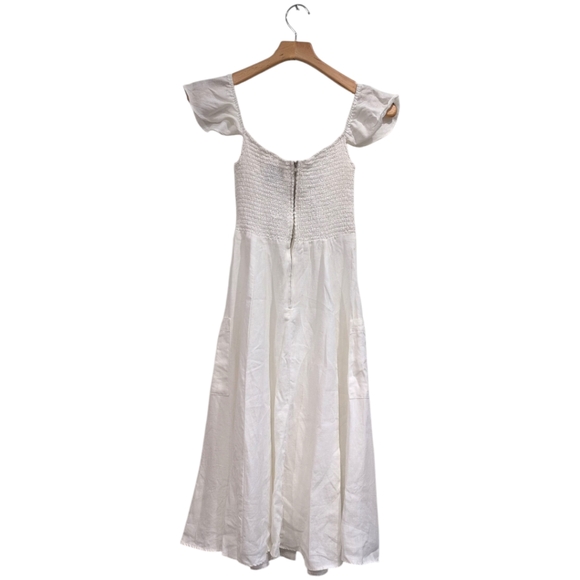 REFORMATION Francis Linen Button Down Midi Dress White Size 4 With Pockets Boho - Picture 3 of 5